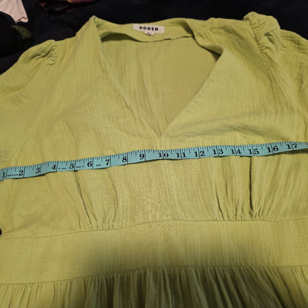 Boden Lime Green V-Neck Textured Cotton Dress
